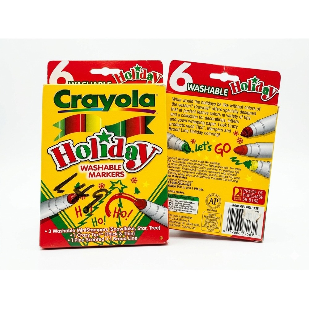 Vintage 1997 Crayola Holiday Washable Markers 6 Pack Scented Mini Stampers Rare